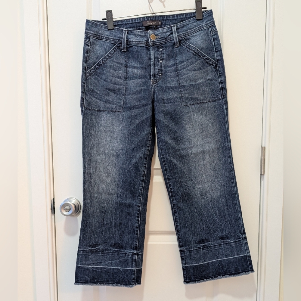 Level 99 Dark Blue Wide Leg Cropped Jeans